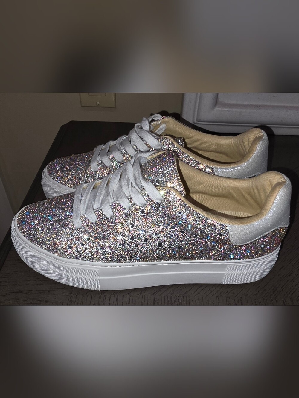 Betsey Johnson Sparkling Rhinestone Platform Sneakers - Women Size 8
